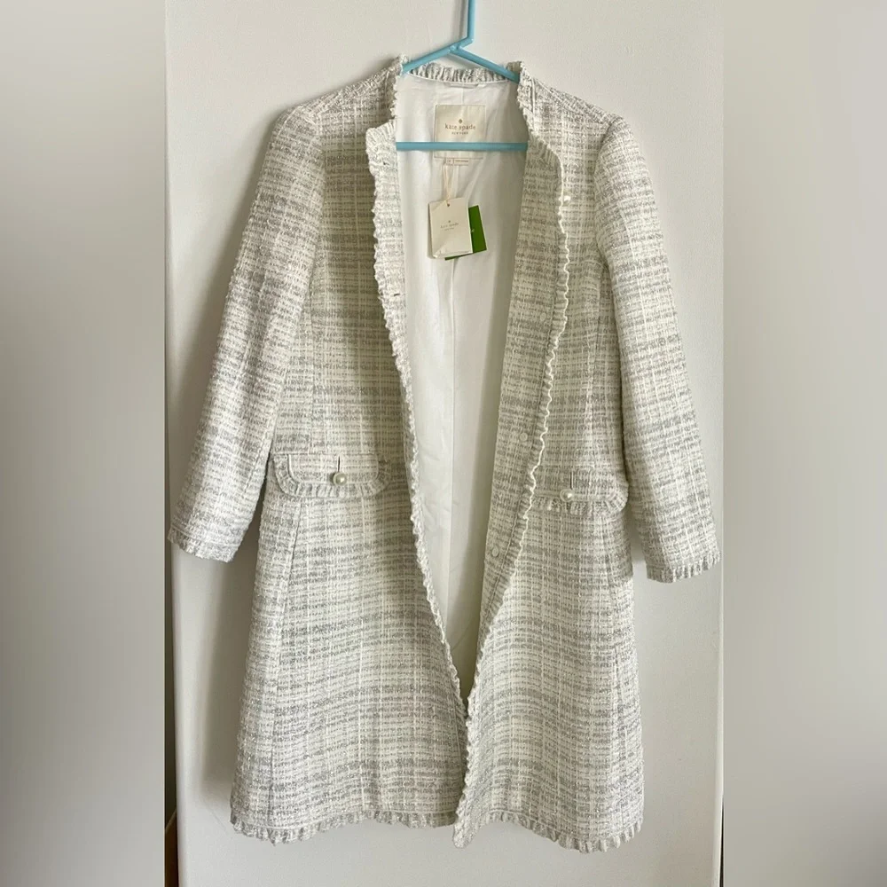 Kate Spade Sparkle Tweed Metallic Coat Size 6 - Picture 13 of 15